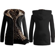 Babysbule Winter Jackets for Women Clearance Fashion Womens Warm Faux Coat Jacket Winter Leopard Long Sleeve Outerwear
