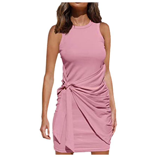 TJAZFJPA Robes d'Été pour Femmes Nouvelle Jupe Robe d'Été Sans Manches pour Femmes à Col Rond Plissée Irrégulière Robe Noire Robe de Patinage Artistique