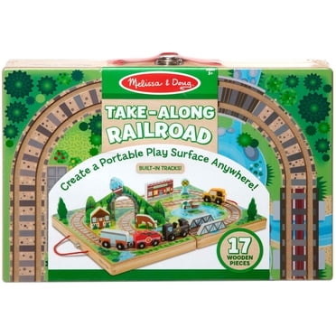 Melissa & Doug Chemin de fer de table en bois de 17 pièces, 3 trains, camion, pièces de jeu, pont - certifié FSC
