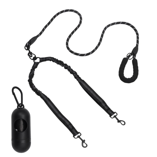 Unique Bargains Double Dog Leash Hands-Free Dual Dog Leash with Comfortable Padded Handle Double Leash for Two Dogs Adjustable Length 1 Set Black