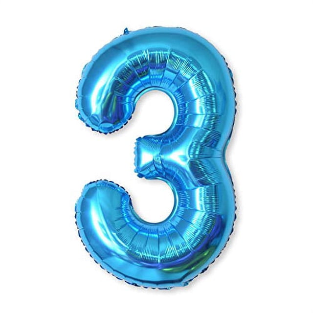 40in Blue Foil Number Balloon shaped as the number 3, featuring a vibrant metallic finish. Perfect for party supplies, birthdays, weddings, and holiday celebrations. Includes string for easy setup; inflation straw not included.