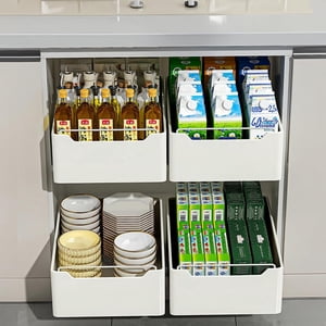 Organisateur d'armoires à traction lourde pour la cuisine – Tiroir coulissant lisse, rack métallique multifonctionnel pour sous-bain, garde-manger & Salle de bains – Installation sans outil, blanc – 20" Largeur