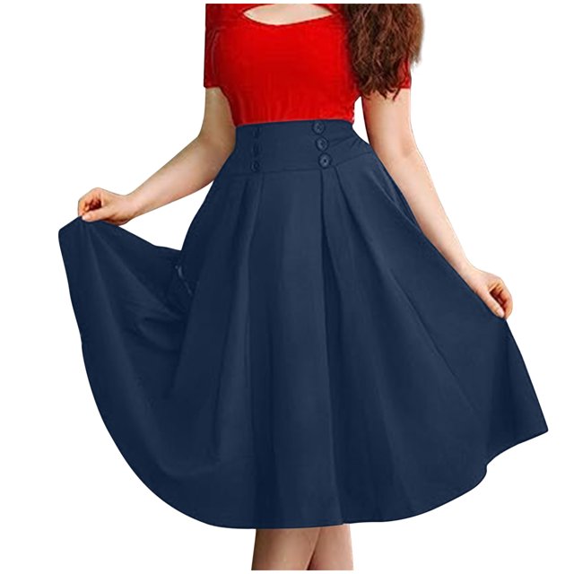 Mrat Casual Mini Skirt Mode Femmes Robe Décontractée Taille Haute Couleur Unie Jupe à Poches Robe Décontractée Mini-Jupe S-231 Bleu TTG