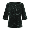 thumbnail image 5 of Breezora Haut à Paillettes Scintillant pour Femmes, Col Rond Tendance, Manches 3/4, Blouse à Paillettes, Chemise Festive pour les Fêtes, Essentiel de Garde-Robe Printemps Été, Taille P, Vert, 5 of 5