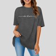 thumbnail image 2 of JIRNDf Hauts pour Femmes T-Shirts d'Été Tendance Imprimé Lettres Surdimensionné Col Rond Manches Courtes Décontracté Sport Ample Décontracté Simple T-Shirts Graphiques Mignons pour Adolescentes Gris Foncé TTG, 2 of 4