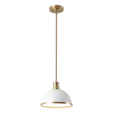Globe Electric Beckett 1-Light Pendant, Matte White, Matte Brass Accents