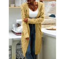 thumbnail image 2 of Women Hooded Open Front Cardigan Cable Knit Sweaters Solid Chunky Long Sweater Coats with Pockets, 2 of 5