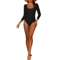 thumbnail image 2 of INSPIRE CHIC Women's 1 piece Long Sleeve Swimsuit Scoop Neck Backless Basic Rashguard Swimwear Bathing Suits Black L, 2 of 5