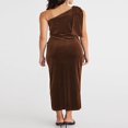 thumbnail image 3 of Women Velvet Formal Dress Solid Color One Shoulder Split Evening Gown, 3 of 7