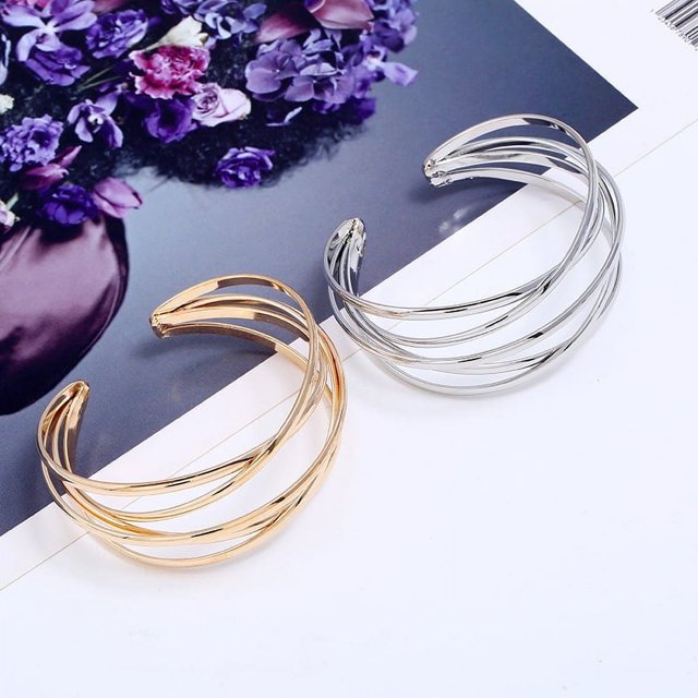 AMERTEER Wholesale Vintage Punk Bracelets Multilayer Geometry Hollow Open Cuff Bangle