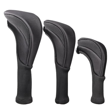 3Pcs/Set Golf Club head cover Set Golf Club Headcovers Set Long Neck Mesh Black