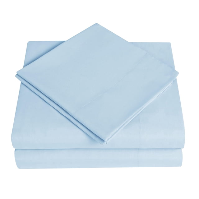 Red Label Ensemble de Draps en Microfibre Brossée Super Doux, Entretien Facile, Bleu Pâle, Plié pour Exposer Drap Plat, Drap-Housse avec Poches Profondes pour Matelas jusqu'à 14 Pouces, et Taies d'Oreiller, Fait de Microfibre 100 % polyester Résistante aux Plis avec une texture Brossée Douce, Convient à une Literie Confortable et durable.