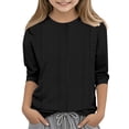 thumbnail image 2 of MeetoTime T-shirt à Col Rond à Manches 3/4 Uni pour Enfants, Décontracté, Ample, Printemps Été, pour Garçons et Filles, 2 of 5