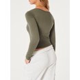 thumbnail image 4 of Diconna T-shirt pour Femmes à Manches Longues, Encolure Carrée, Uni, Coupe Ajustée, Hauts d'Automne pour Dames, Mode Urbaine, 4 of 6