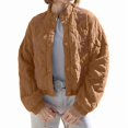 thumbnail image 2 of Female Floral Embroidered Cropped Quilted Jacket Winter Warm Button Down Puffer Jacket Coat with Pockets Brown L, 2 of 7