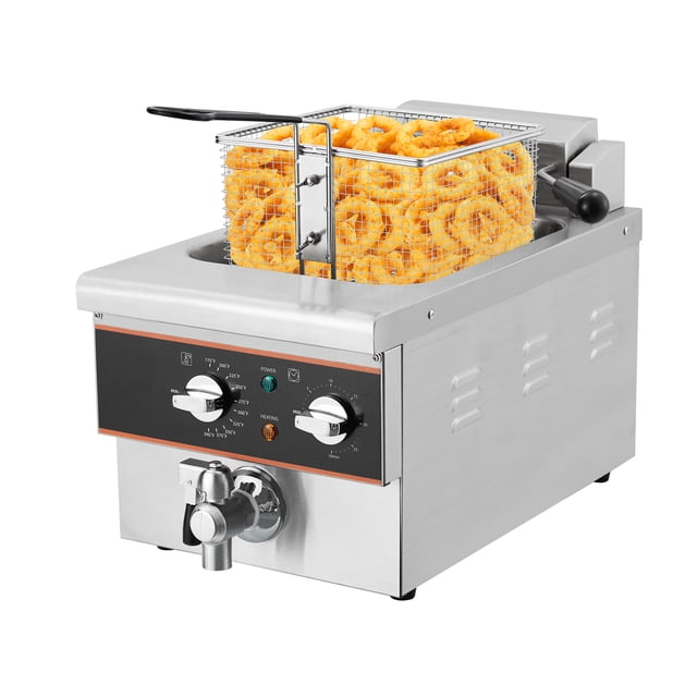 Commercial Deep Fryer,Dual 8L Commercial Countertop Fryer - 1800W Stainless Steel with Removable Basket, Drain Valve & Timer, Adjustable Temp Control for Restaurants & Home Use