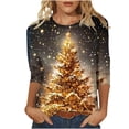 thumbnail image 2 of RKSTN Chemisiers pour Femmes T-Shirts Mode pour Femmes Décontractés Col Rond Manches 3/4 T-Shirt Ample Chemisiers pour Dames Chemises Chemisiers pour Femmes Chic Décontracté, 2 of 5