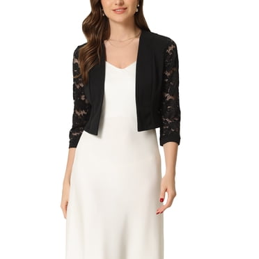 INSPIRE CHIC Boléro Court en Dentelle pour Femme, Ouvert à l'Avant, Travail Bureau, Manches 3/4, Floral, Noël, Cardigan Boléro Court, G Bourgogne