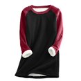 thumbnail image 1 of Chandail en Molleton Doublé Sherpa en Polaire pour Femmes, Chandail Chaud d'Hiver, Col Rond, Automne, Tunique de Détente, Rouge Melon D\'eau 2TG, 1 of 5