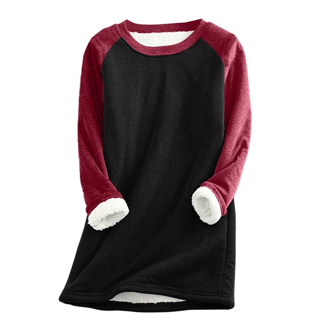 Chandail en Molleton Doublé Sherpa en Polaire pour Femmes, Chandail Chaud d'Hiver, Col Rond, Automne, Tunique de Détente, Rouge Melon D\'eau 2TG