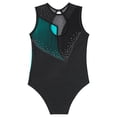 thumbnail image 4 of Choomomo Kid Girls Shiny Rhinestone Athletic Dance Gymnastics Leotards One Piece Ballet Dance Bodysuit Bluegreen 16, 4 of 5