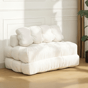Folding Sofa Bed Corduroy - Tufted Convertible Sleeper Couch Foldable Sofa for Living Room Apartment,White