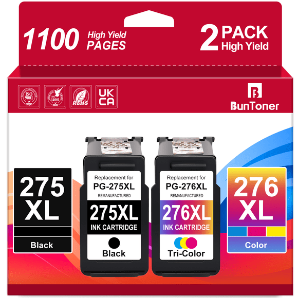 275XL 276XL Ink Cartridges for Canon 275 276 Ink Cartridge for Pixma TS3722 TR4722 TS3522 Printer (2 Pack)