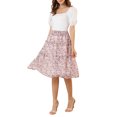 thumbnail image 2 of Unique Bargains Women's Floral Chiffon Elastic Waist Layer Ruffle Hem Midi Skirt, 2 of 8