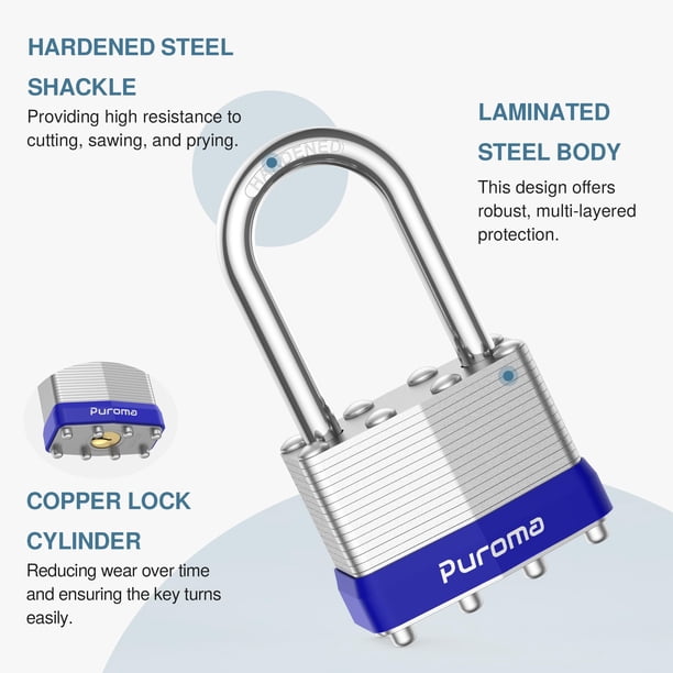 Lot De 2 Cadenas à Manille Longue 60 Mm – Acier Chromé Robuste, 4 Clés Par Cadenas