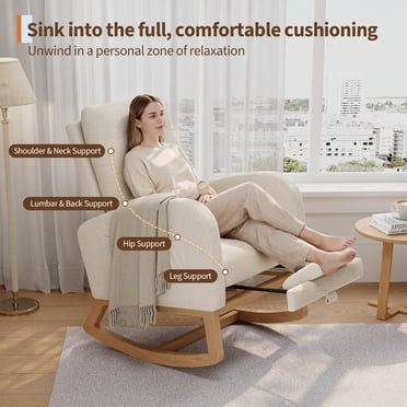 Modern Linen Upholstered Rocking Chair - Glider Chair with Side Pocket for Living Room Bedroom Nursery