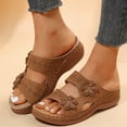 thumbnail image 2 of Kcodviy Women Sandals Summer New Flat Sandals for Women Pattern Flower Decoration Open Walking Sandals Women Toe Breathable Comfortable Thick Cork Sandals for Women Sole Wedge Lightweight, 2 of 8