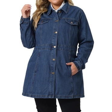 Veste en Denim Grande Taille pour Femmes Boutons Manches Longues Vestes en Jean 4X Bleu