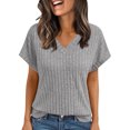 thumbnail image 1 of Posijego Hauts pour Femmes Été Chandail à Manches Courtes Léger V Neck Tunique en Tricot Chemises pour Femmes, 1 of 5