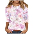 thumbnail image 1 of Haut Tunique à Manches 3/4 Imprimé pour Femme, Col Ras du Cou, Blouse Décontractée, T-Shirt pour Usage Quotidien, 1 of 5