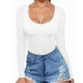 thumbnail image 2 of Chandails à Manches Longues pour Femmes Hauts Ajustés Col Rond T-Shirts Ajustés Hauts de Sortie T-Shirts Basiques Blanc, 2 of 6