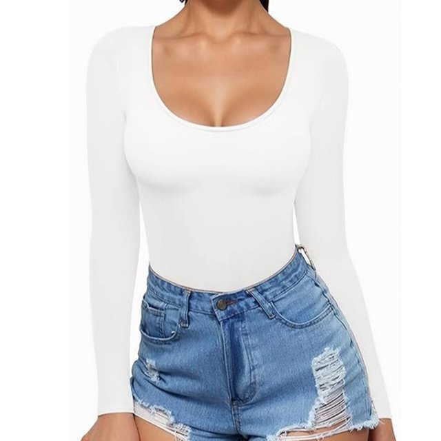 tarylea Women's Cute Tops U Neck Ribbed Slim Fitted Tops Long Sleeve Solid Color Shirts Casual Fall Going out Tops