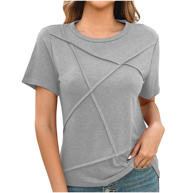 Plebaso T-Shirts à Manches Courtes pour Femmes, Col Ras du Cou Décontracté, T-Shirts de Couleur Unie, Confortables, d'Été, Basiques pour Femmes