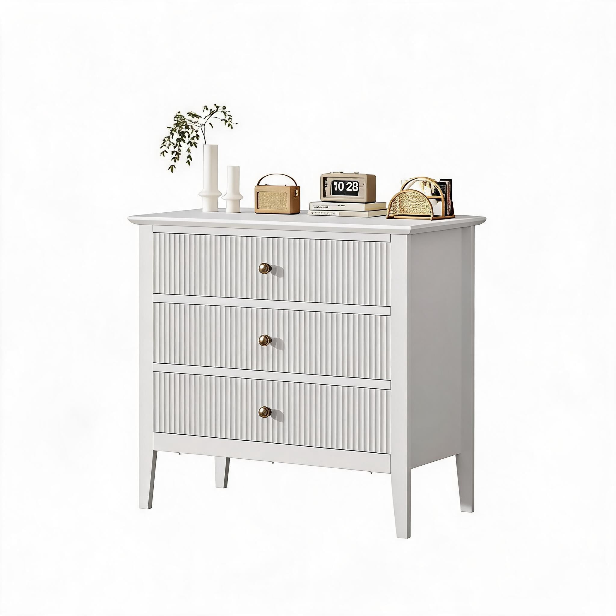 Modern Wooden Dresser with Fluted Top, 3/6 Drawer Storage Chest, MDF Chest of Drawers with Metal Legs.