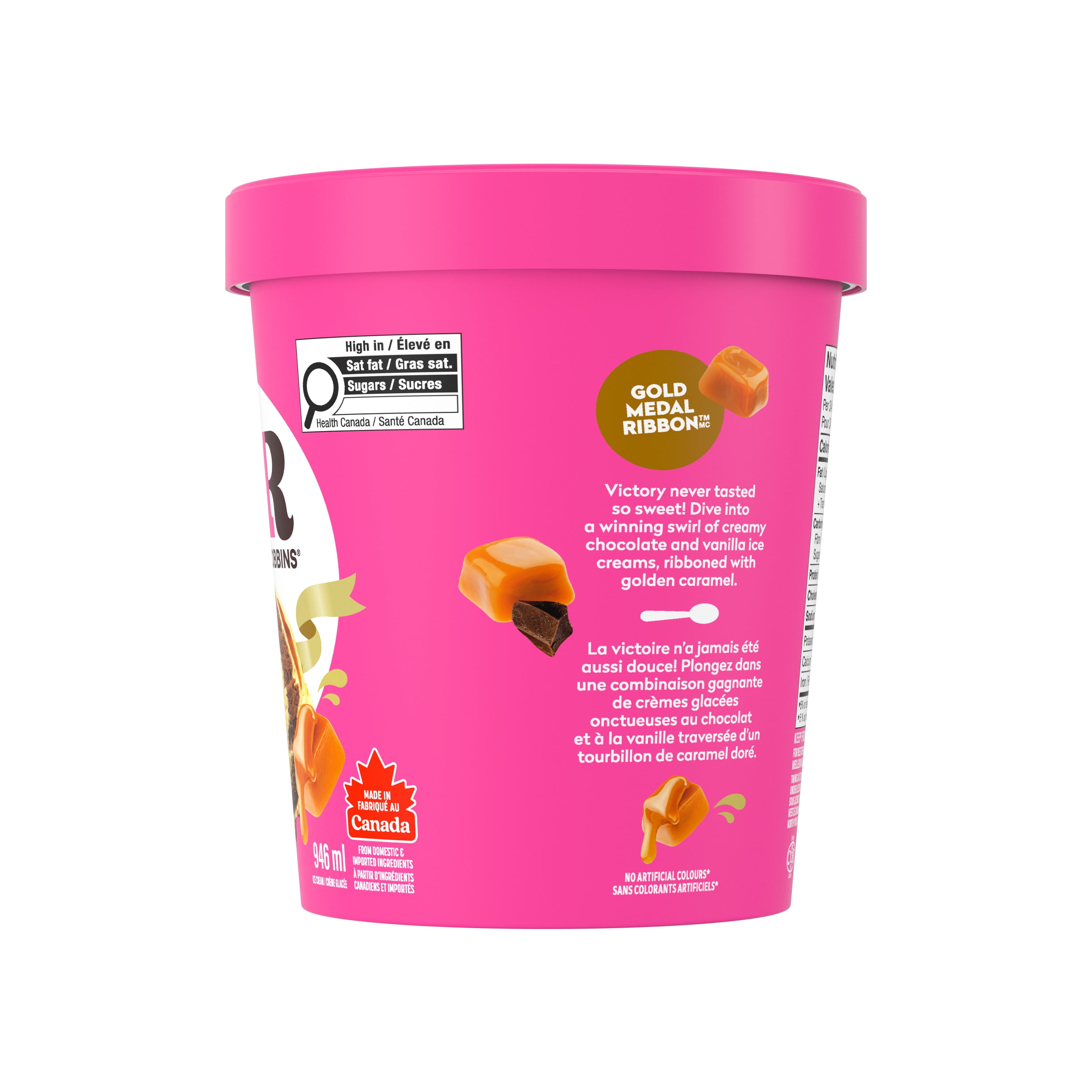 BASKIN ROBBINS Crème glacée Gold Medal Ribbon, chocolat et vanille, tourbillon de caramel 946 ml