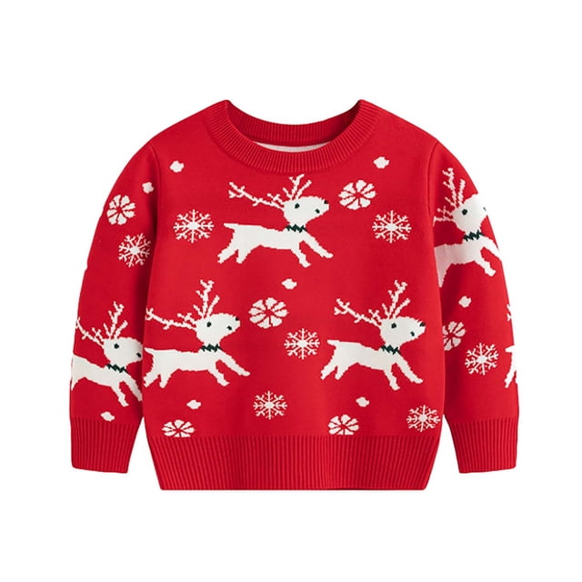 Chandails de Noël Garçons Filles Chandail à Manches Longues en Tricot Col Rond Chandail pour Enfants Chandail de Noël Laid Hauts 3-8 Ans (7 Ans, Rouge 03)