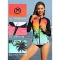 thumbnail image 3 of Women's Long Sleeve Rash Guard Sun Protection Zipper Gradient Swimsuit Top, 3 of 4