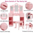 thumbnail image 4 of Zzistar Kids Vanity Table Set with Light, Tri-Folding Mirror, 5 Drawers and Square Stool, Wood Makeup Desk Dressing Table with Open Storage Shelves and Detachable Top, 4 of 6
