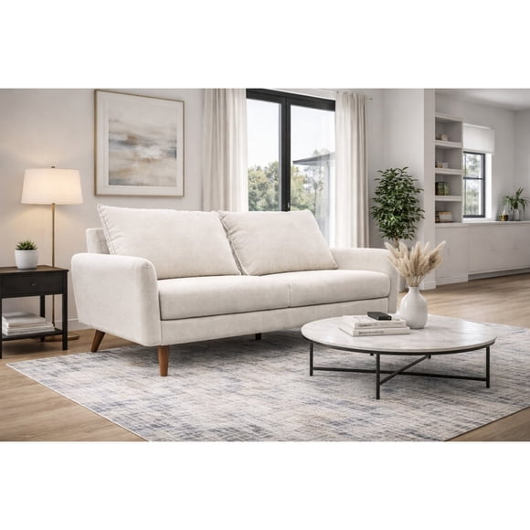 Brassex Oliver Sofa rembourré 3 places pour salon et appartement avec accoudoirs droits et pattes évasées, beige