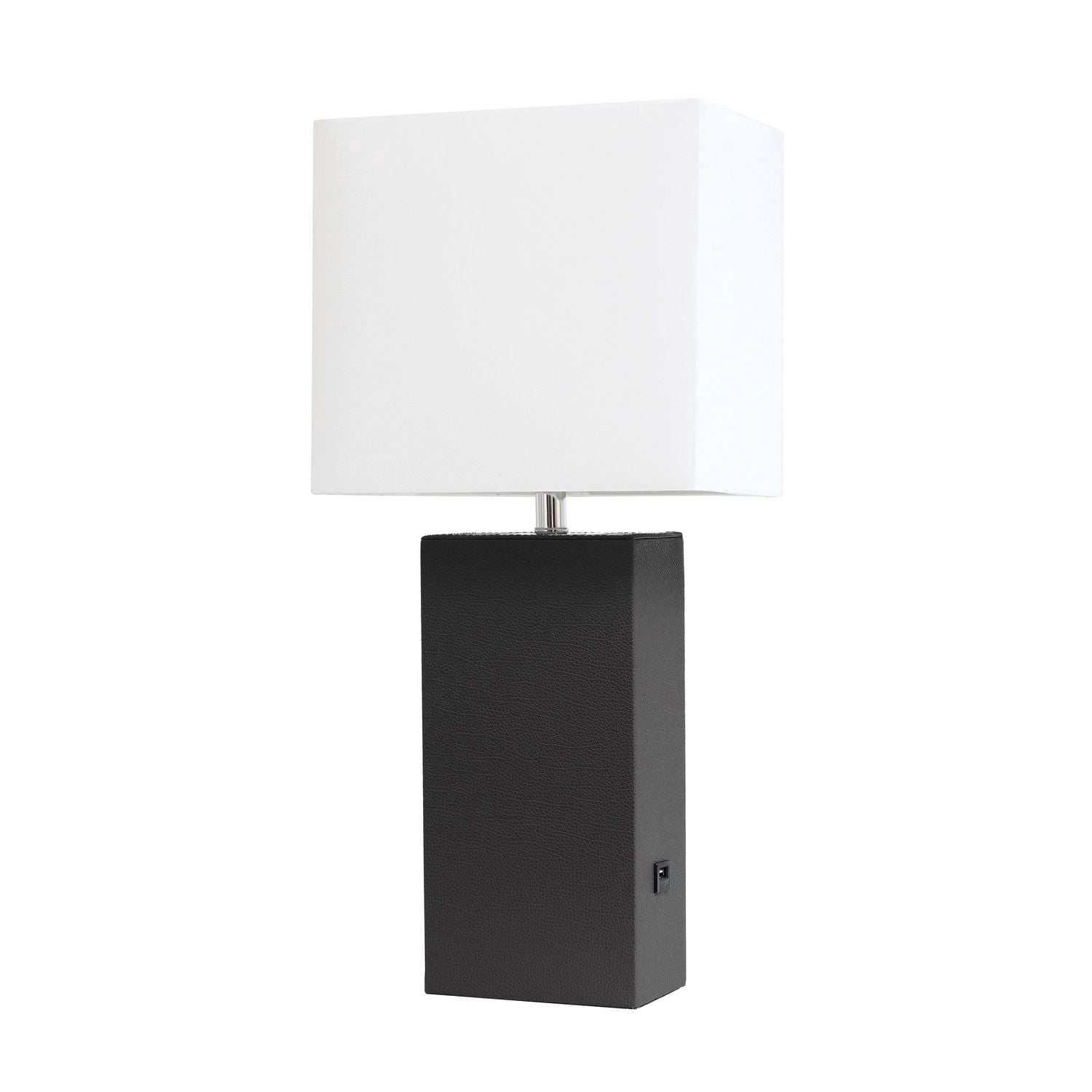 Elegant Designs Modern Leather Table Lamp with USB and White Fabric Shade