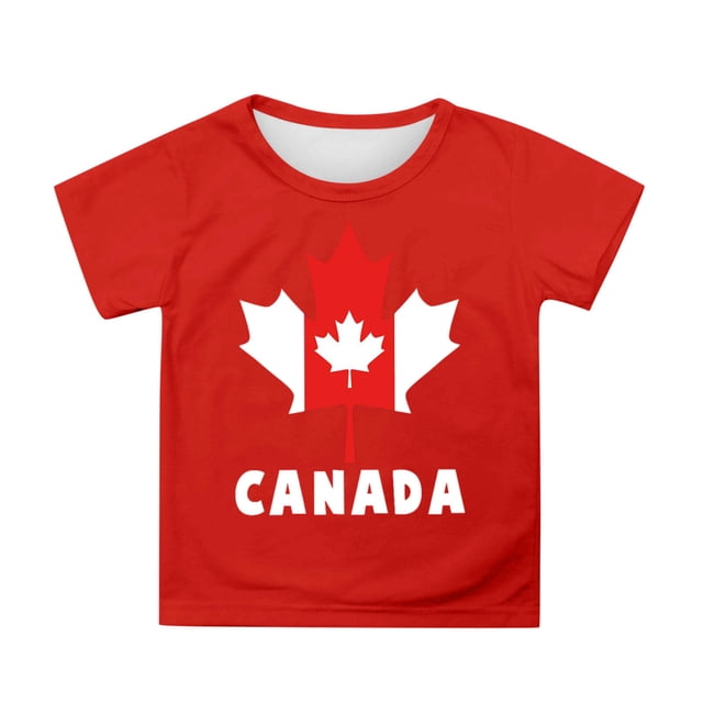 T-shirt à Manches Courtes pour Filles de la Fête du Canada, Col Rond d'Été, Coupe Décontractée, Chandails de Base
