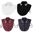 thumbnail image 1 of Red Christmas Plaid Rhinestone Detachable Collar, Women False Shirt Dickey Collar Fake Half Shirt, 1 of 8