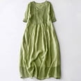 thumbnail image 1 of Weiqiqre Robes de Cocktail pour Femmes, Robe d'Été en Coton et Lin Unie Ample à Manches Courtes et Col en V pour Femmes, 1 of 3