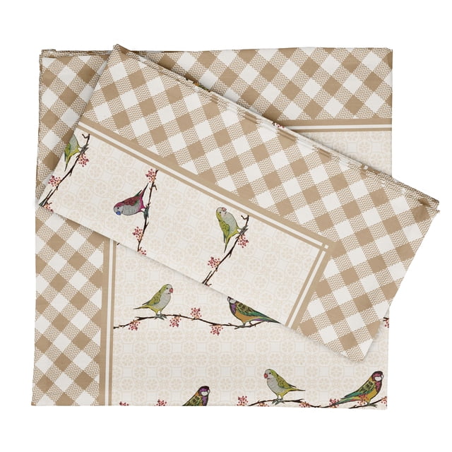 Vargottam Collection de Luxe Linge de Table Décor Serviette en Coton Tissu Imprimé Serviettes Réutilisables Ensemble de 6, 20 Pouces X 20 Pouces - Oiseaux