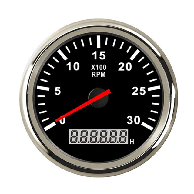 Tachomètre 85mm avec Compteur d'Heures LCD 3000 RPM Capteur Tacho Marine 12V/24V Rétroéclairage Rouge, Facile à Calibrer