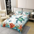 thumbnail image 2 of Erosebridal Tortue de Mer Verte Housse de Couette 100 % Coton Double, Ancre de Navigation Housse de Couette 100 % Coton Format Double, Déco de Phare, Réversible (Sans Couette), 2 of 6